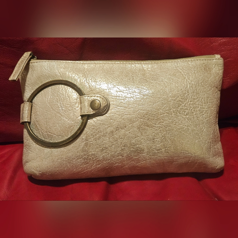 Kim White Pearlescent Clutch Purse Metallic Gold Siver hand bag